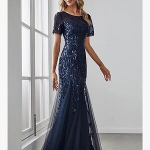 Floral Lace Sequin Evening Gown